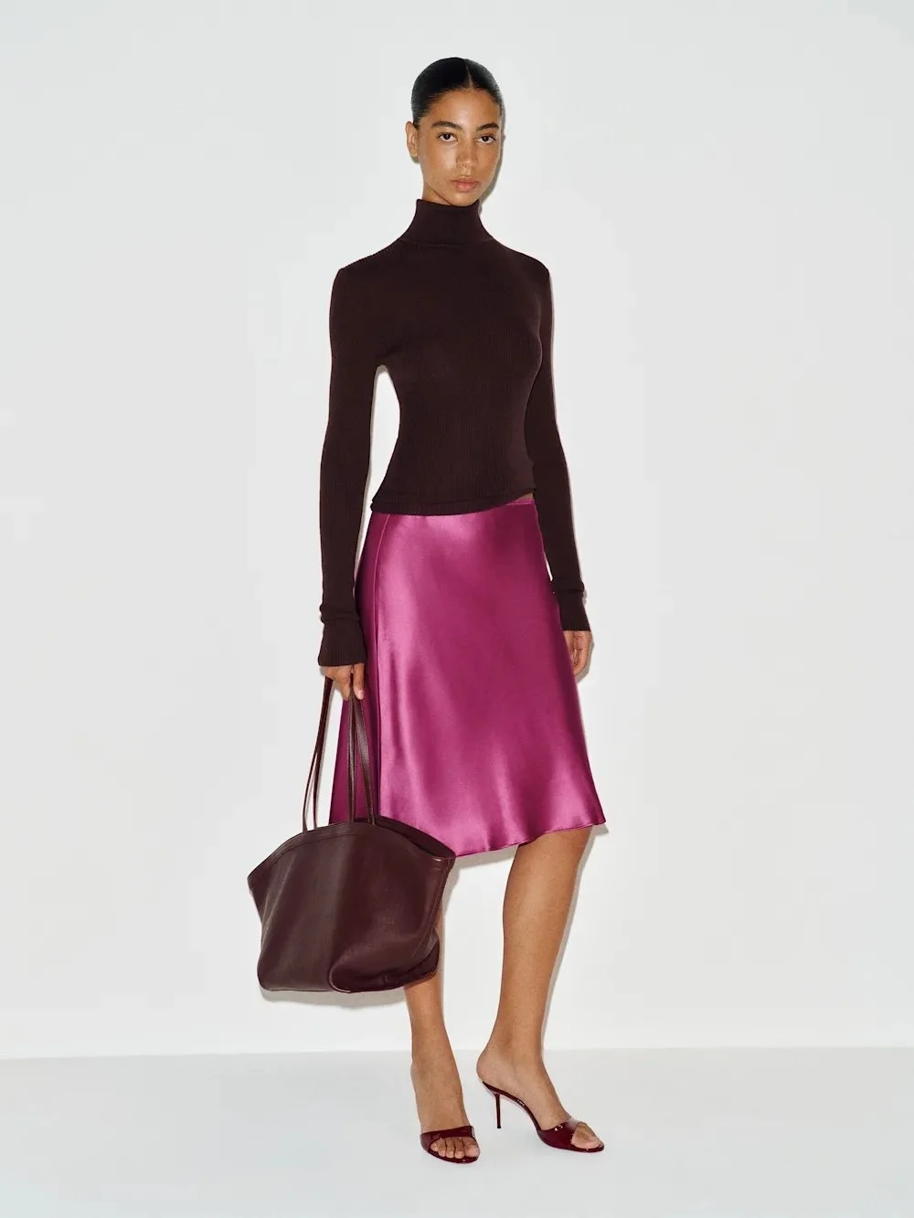 Reformation Layla Silk Knee Length Skirt Black 12