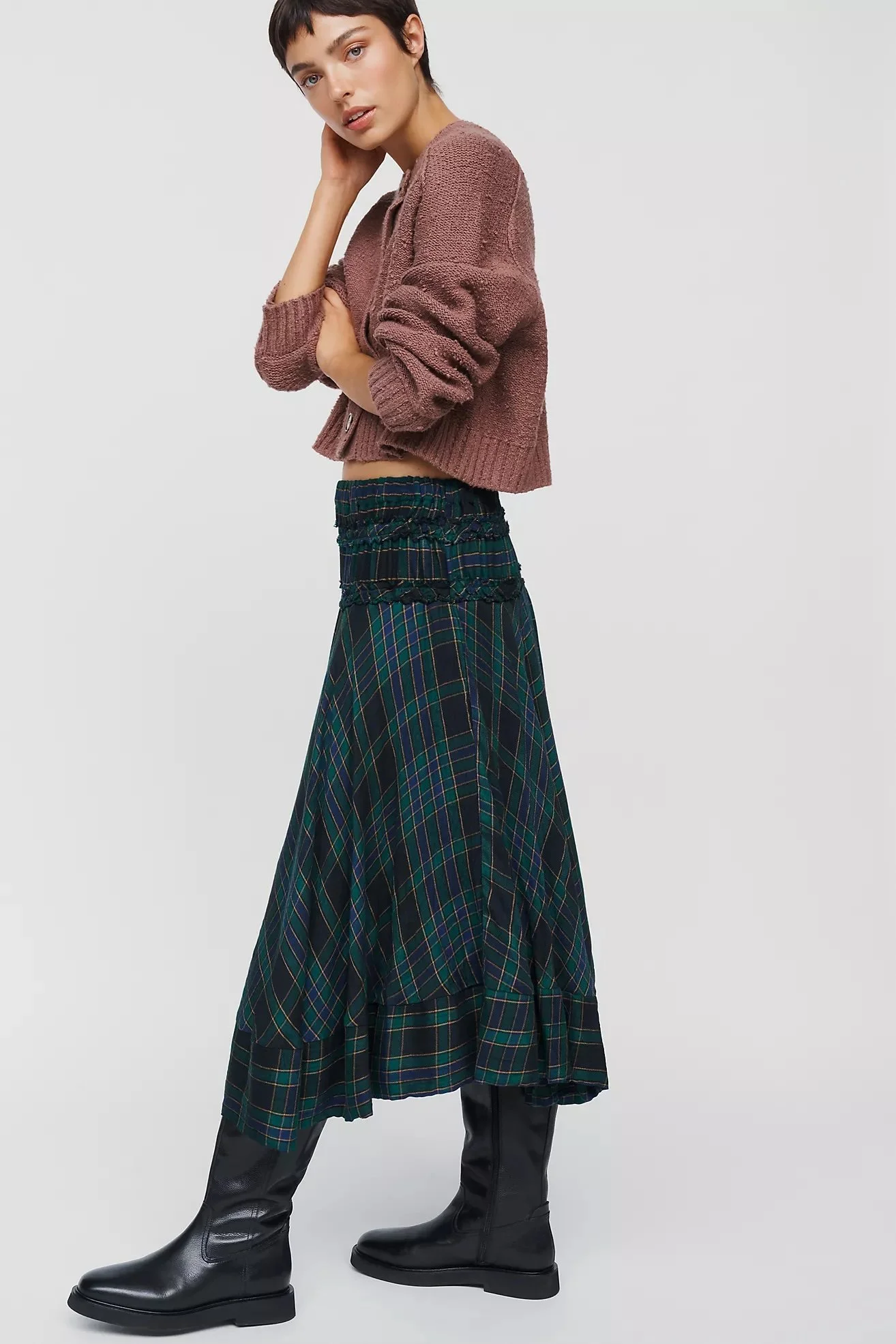 Plaid Circle Midi Skirt