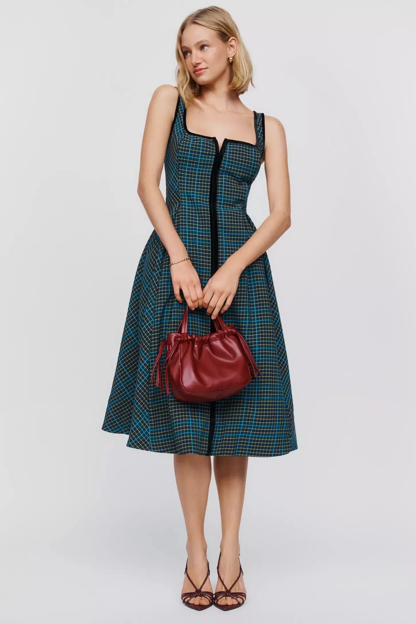 Arlette Plaid Midi Dress