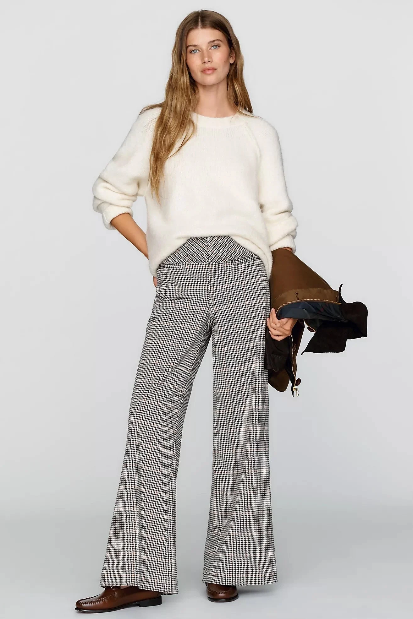 Knit Plaid Trousers Pants