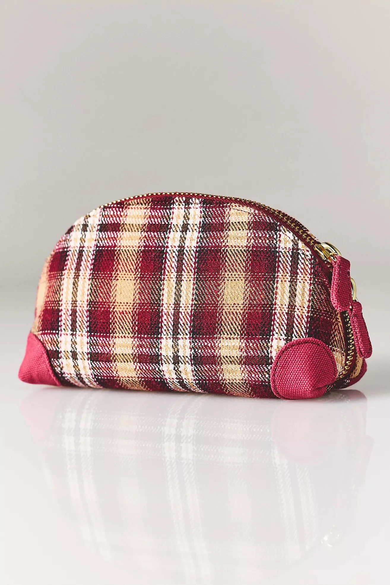 Curved Plaid Mini Pouch