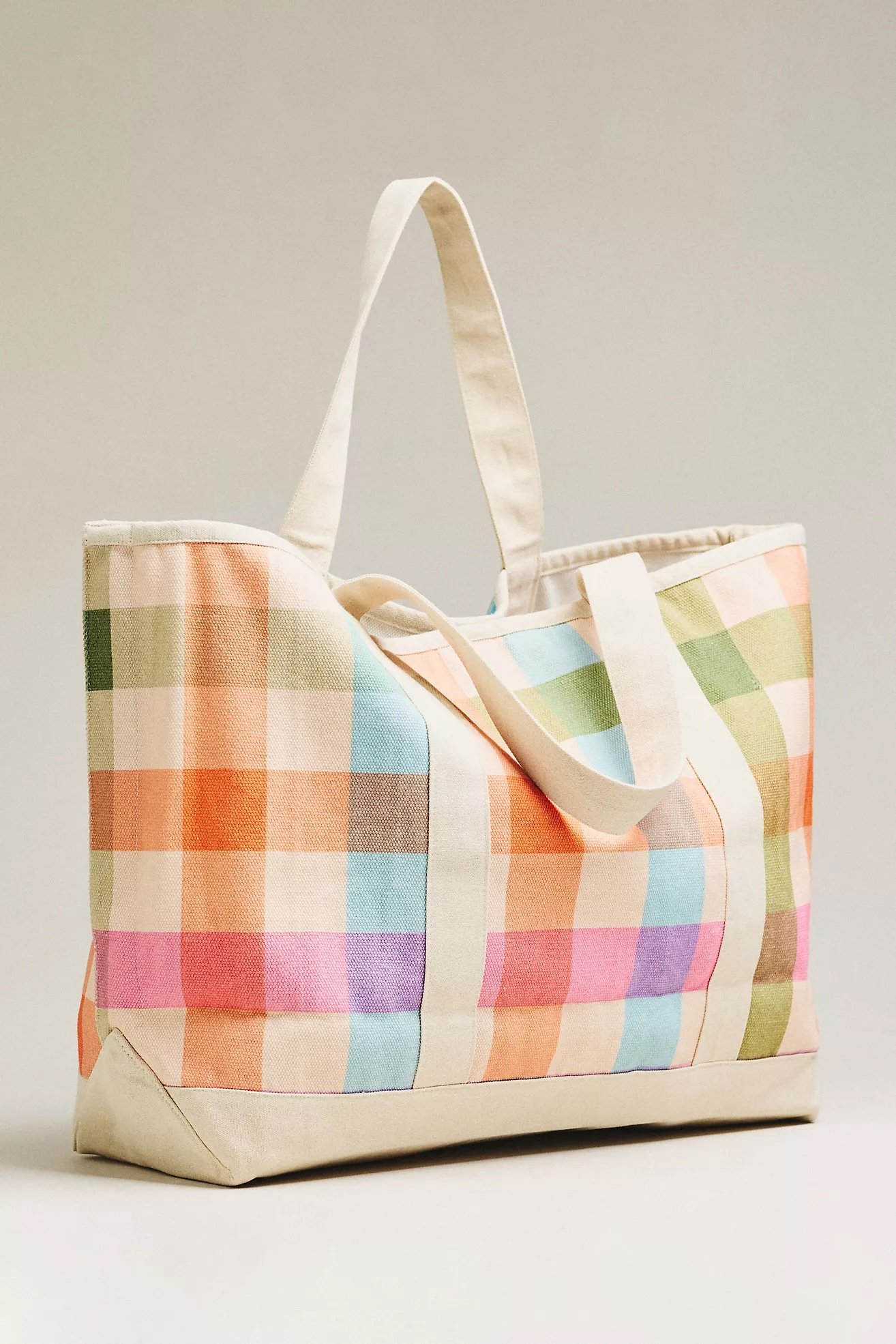 Rainbow Plaid Canvas Tote