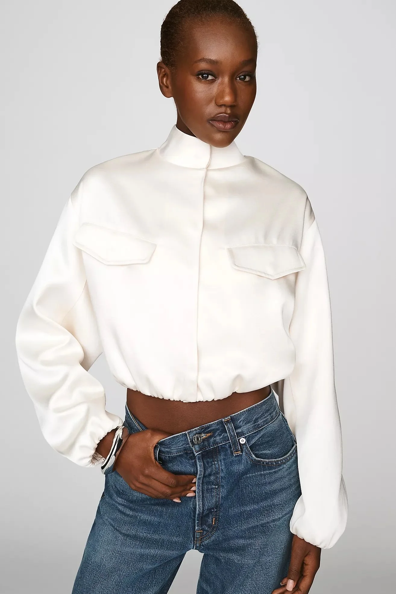 Funnel Neck Satin Jacket