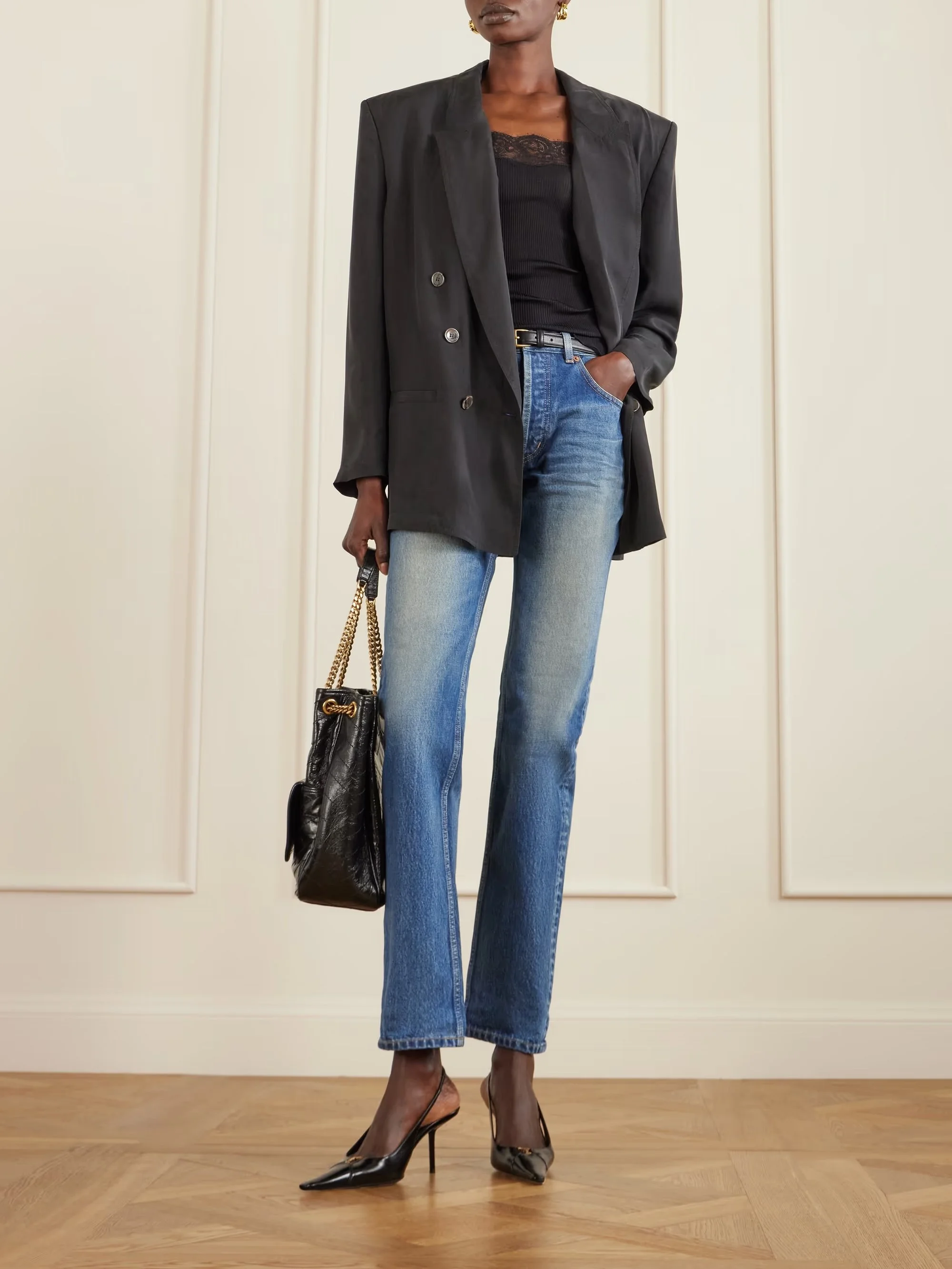 SAINT LAURENT - Cropped High-rise Straight-leg Jeans - Blue