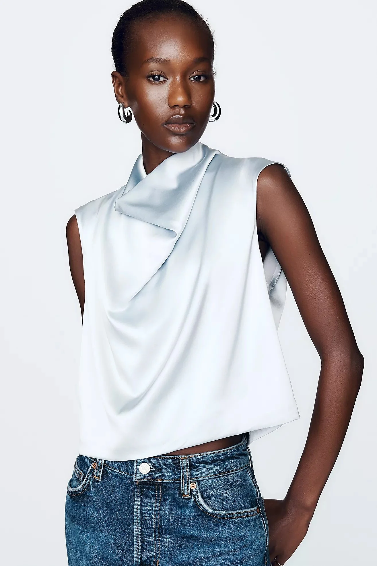 By Anthropologie Opal Stretch Silk Cowl Neck Top