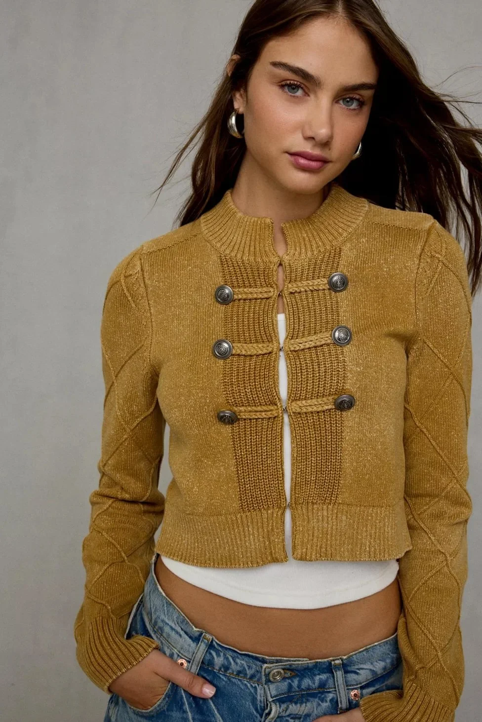 BDG Kellie Cadet Military Button Detail Sweater Jacket in Blue, Women's at Urban Outfitters