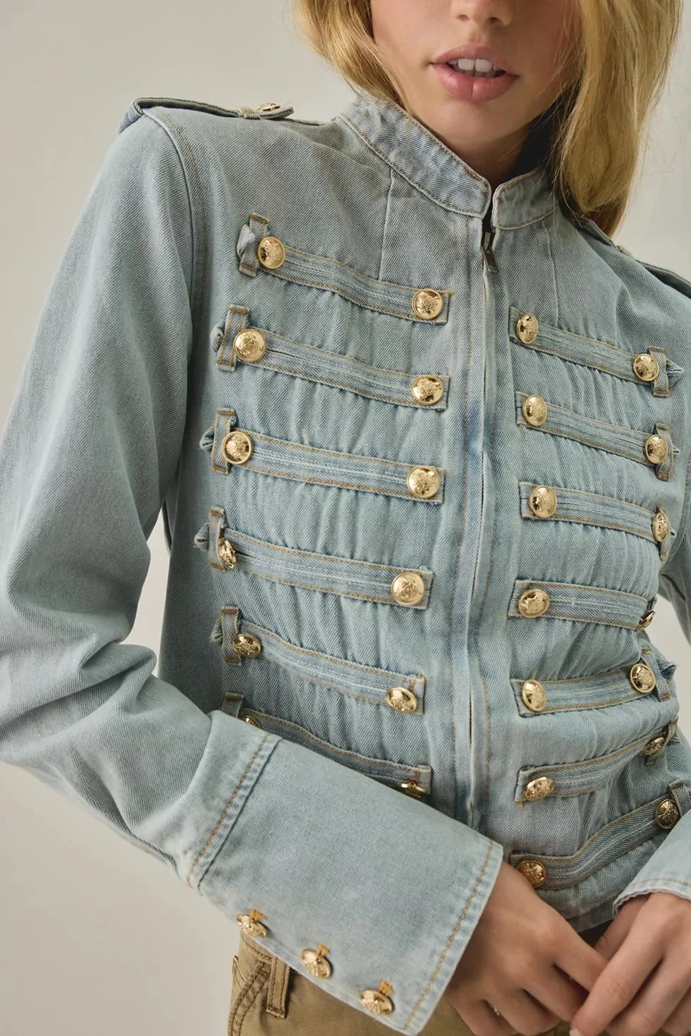 Lioness Rush Hour Denim Band Jacket in Light Wash, Women's at Urban Outfitters