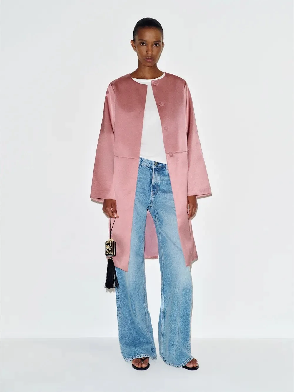 Reformation Stella Satin Coat Ivory Medium