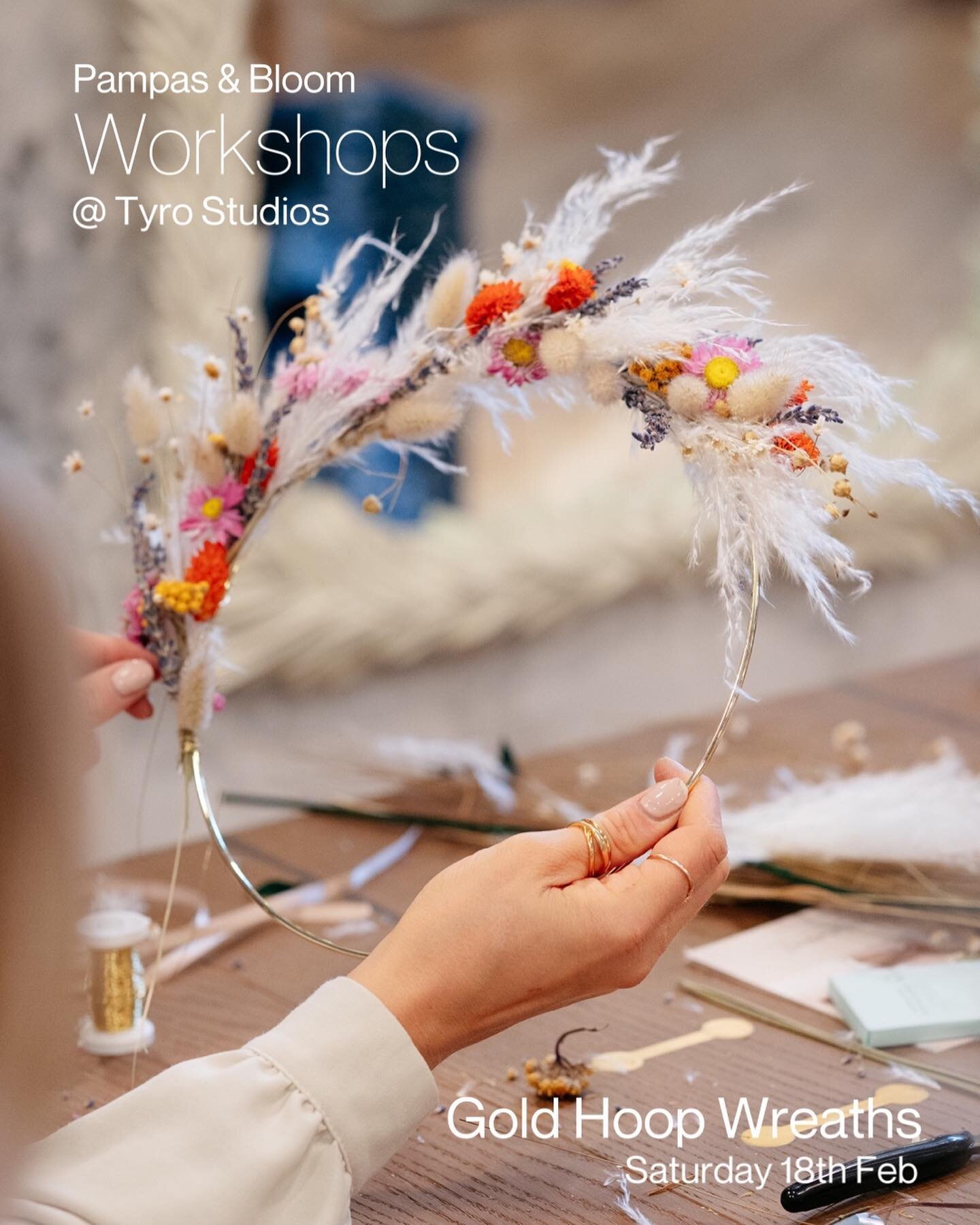Join us at the beautiful @tyrostudios to make your very own Gold Hoop Dried Flower Wreath! You&rsquo;ll have access to a huge variety of our bestselling &amp; most popular stems to create your special everlasting piece 🌾

Saturday 18th February 
10a