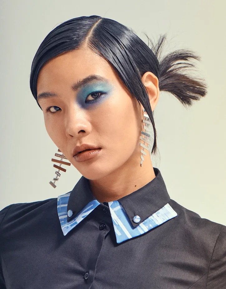 Splice Cropped Top with Double Collar By Apujan , Wind Chime Earrings by Lucy Quartermaine .jpeg