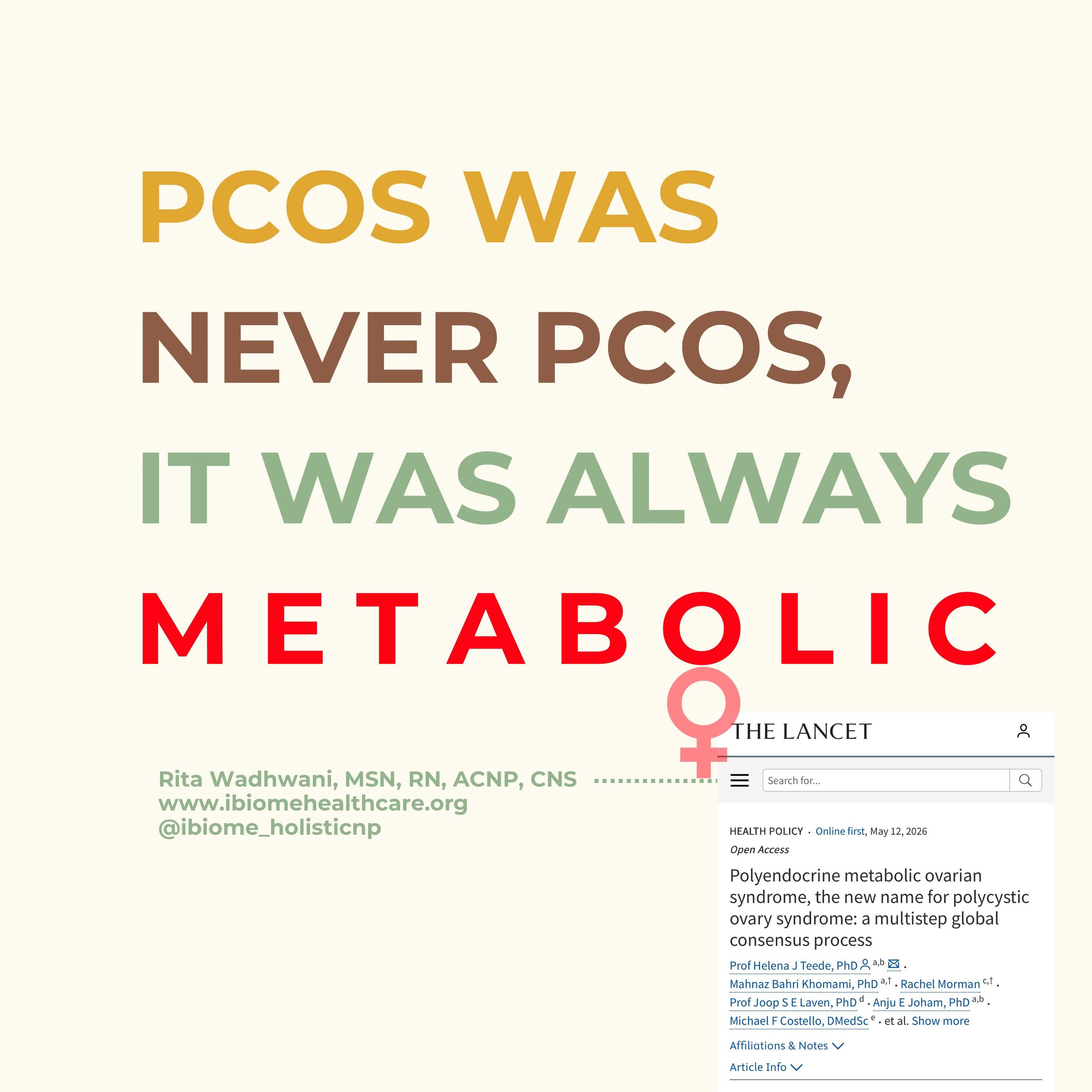 👩🏻&zwj;⚕️🧠🩺One of the biggest clinical mistakes in women&rsquo;s medicine has been reducing complex metabolic physiology into a &ldquo;period disorder.&rdquo;

For years at iBiome, many of our patients with &ldquo;PCOS&rdquo; patterns were also p