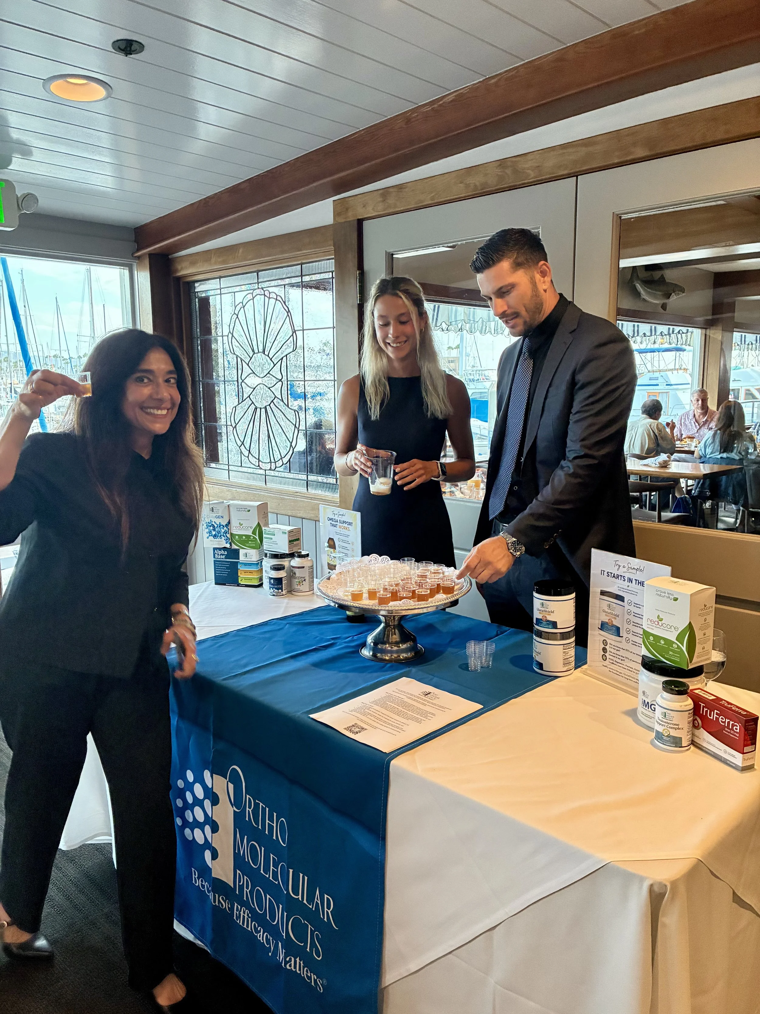 August 27 2026, Maya Rebic and Barrett Sheldon of Ortho Molecular Products, hosted a shot bar of Omega 3 and Glutamine products. What a fun evening!