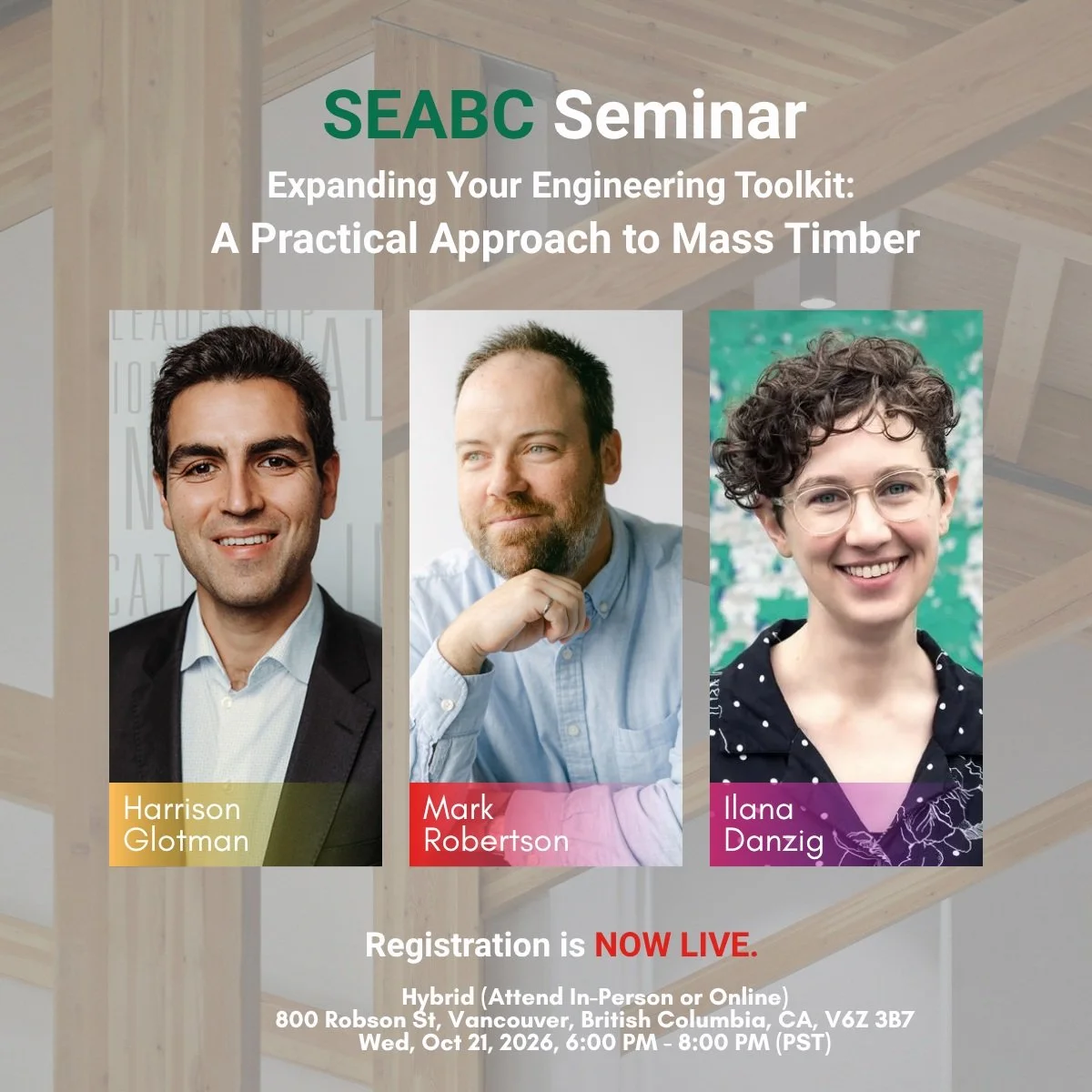 Calling all Structural Engineers! 

Are you ready to expand your technical toolkit for mass timber design? Join SEABC for an essential seminar focused on "Expanding Your Engineering Toolkit - A Practical Approach to Mass Timber."

This deep