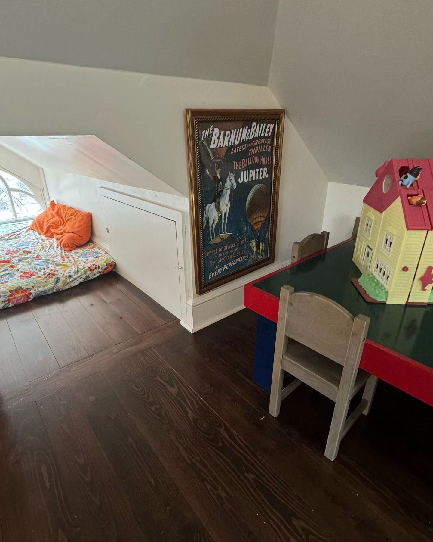 I dropped the ball on some of the before pictures, but this loft playroom was such a neat space to work in but also had some challenges - working with lower ceilings and slanted walls makes storage options more limited.

Having an organized play area