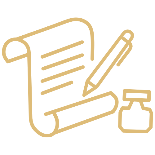 A pen, paper, and inkwell