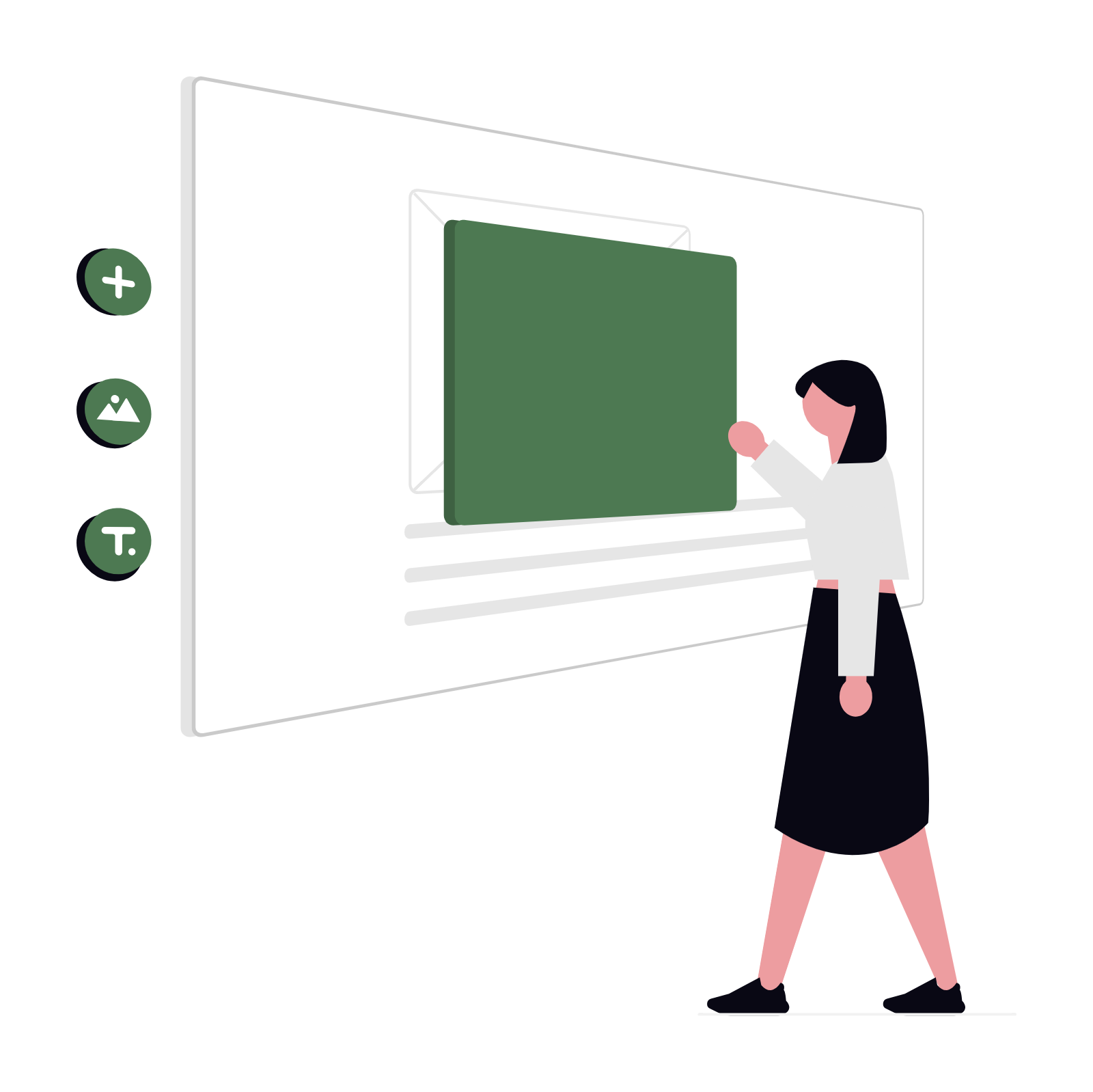 An illustration of a woman doing web design work