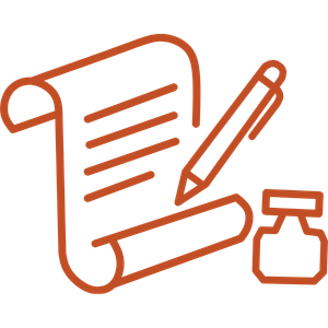 A pen, paper, and inkwell