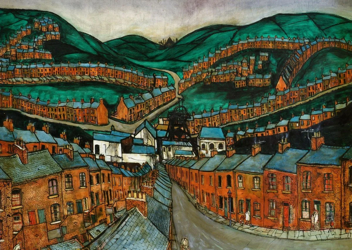 'Pit Village', Tom McGuiness, acrylic on board, 1963.