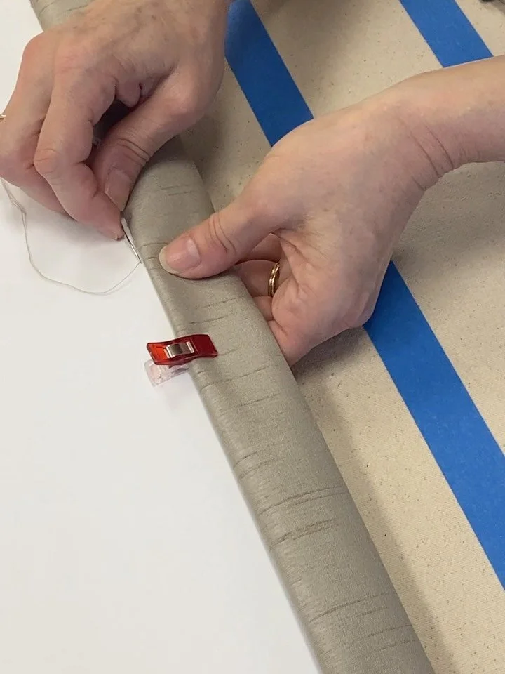 You won&rsquo;t see stitching on the face of hems.  Listen for the pop. That&rsquo;s the needle dropping the face fabric on the front. This set of stationary panels is getting an interesting header that I can&rsquo;t wait to share when it&rsquo;s don