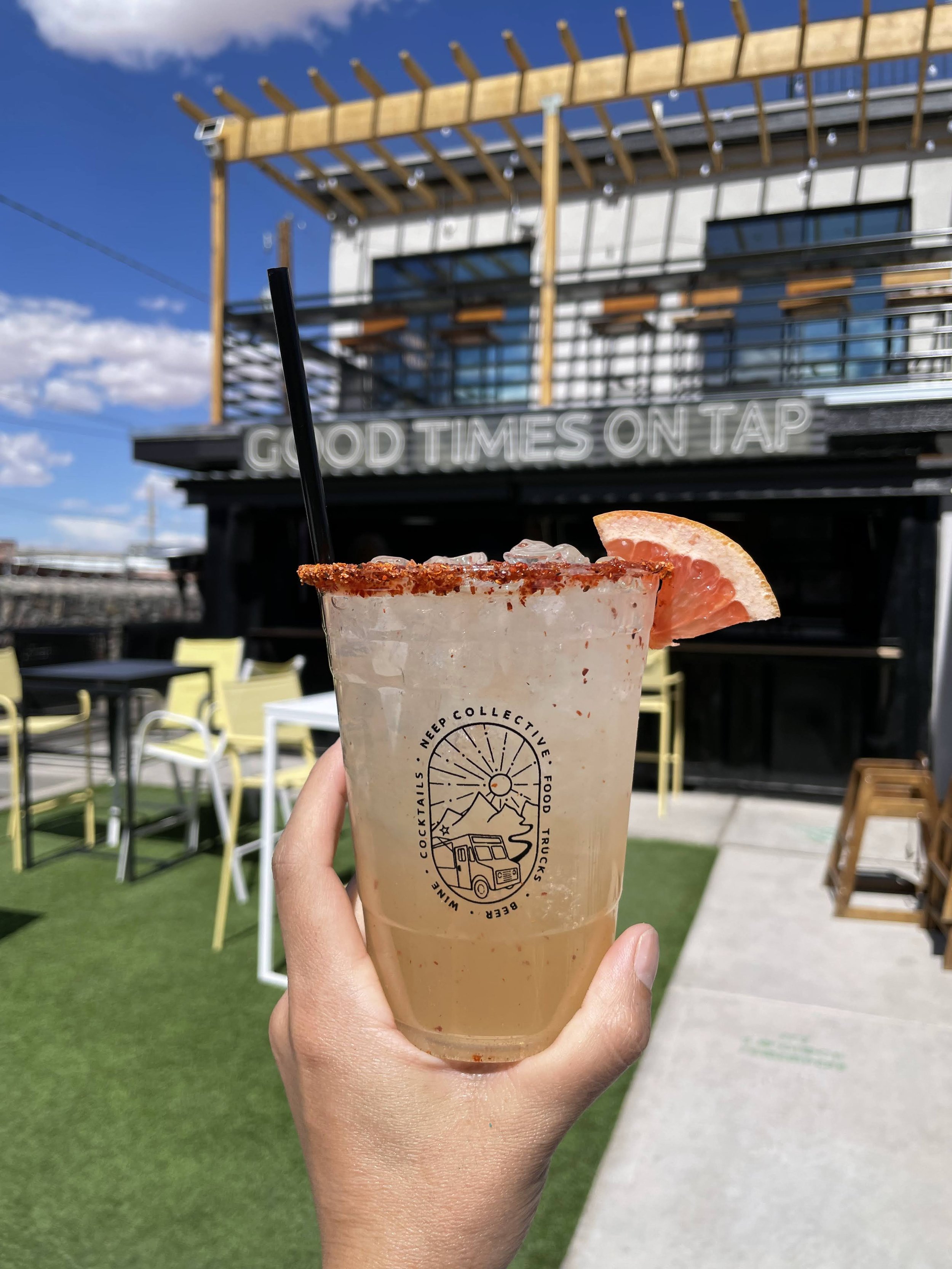 Cocktail served on the patio at NEEP Collective outdoor bar in Northeast El Paso