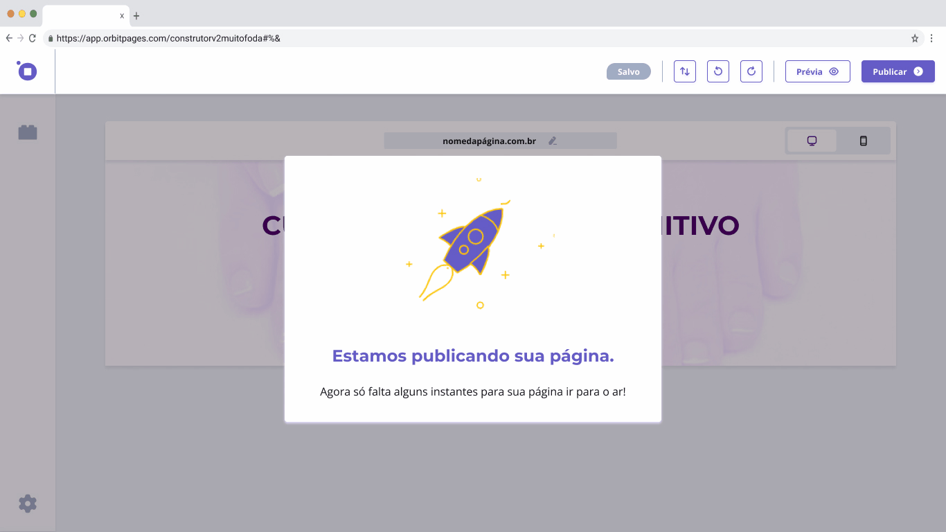 Construtor - Smart builder - Publicar Página - Publicando.gif