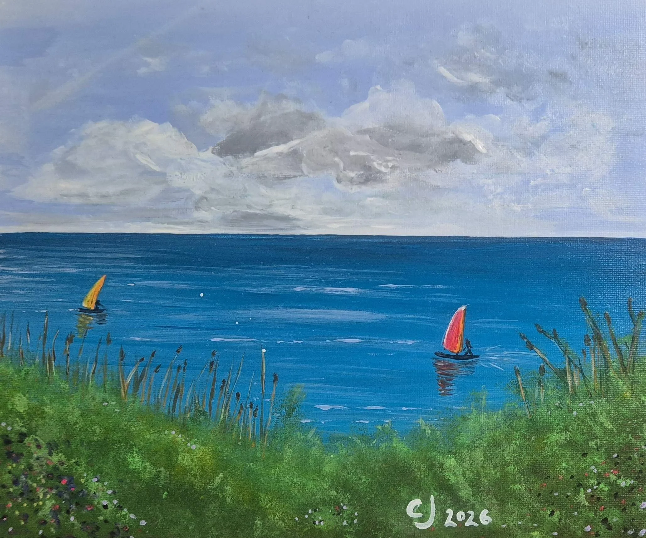 NEW: Tranquil Paddleboarders at Poole Harbour - Original Acrylic Painting 30 x 25cm