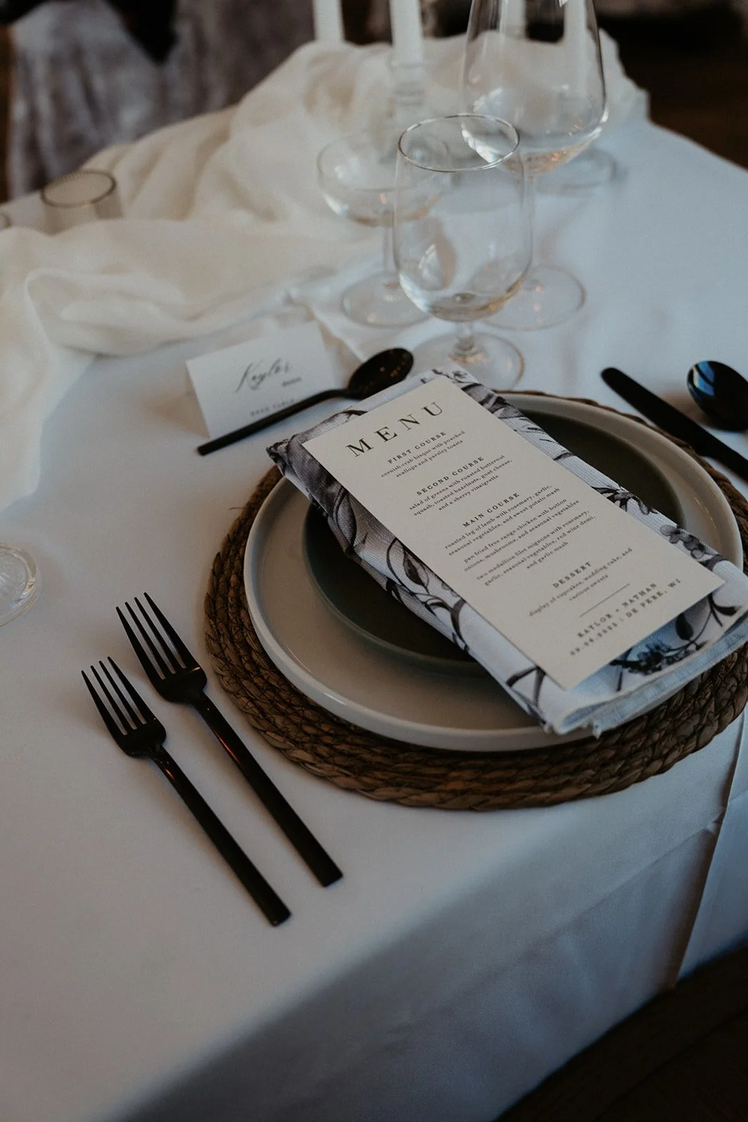 Place setting at a De Pere, Wisconsin Wedding