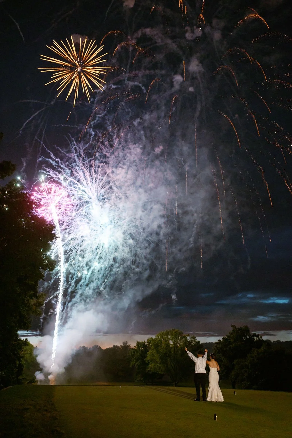 fireworks at oneida country club wedding reception