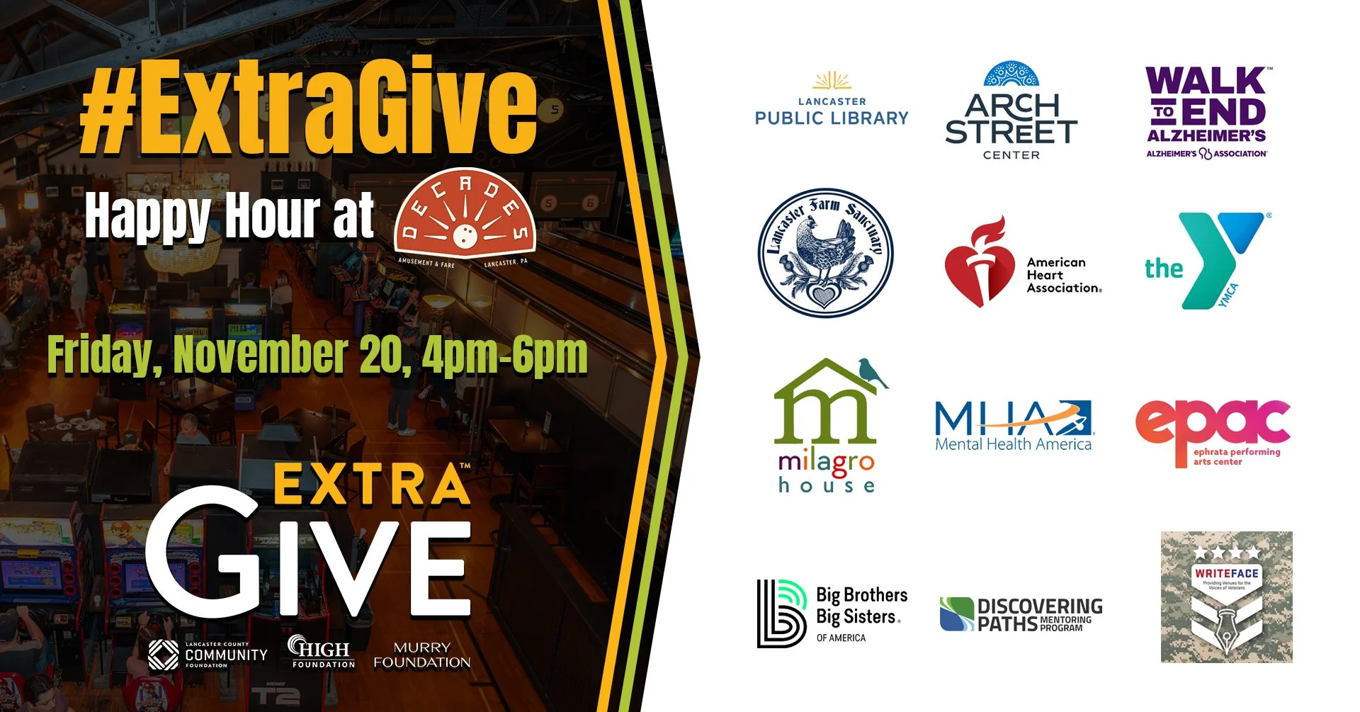2026 #ExtraGive Happy Hour at Decades Featuring 12 Nonprofit Organizations