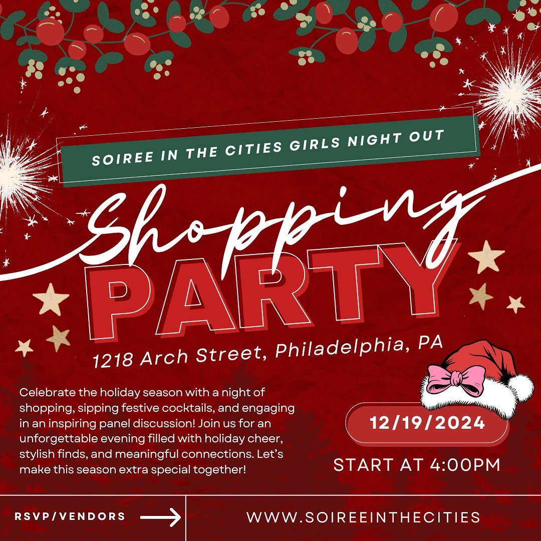 📢 Calling All Vendors &amp; Guests!

✨ Soiree in the Cities Girls&rsquo; Night Out ✨
🗓 Date: December 19th
⏰ Time: 4 PM
📍 Location: The Center For Architecture &amp; Design

🎉 Come Sip, Shop, and Mingle in style at our festive holiday event! Get 