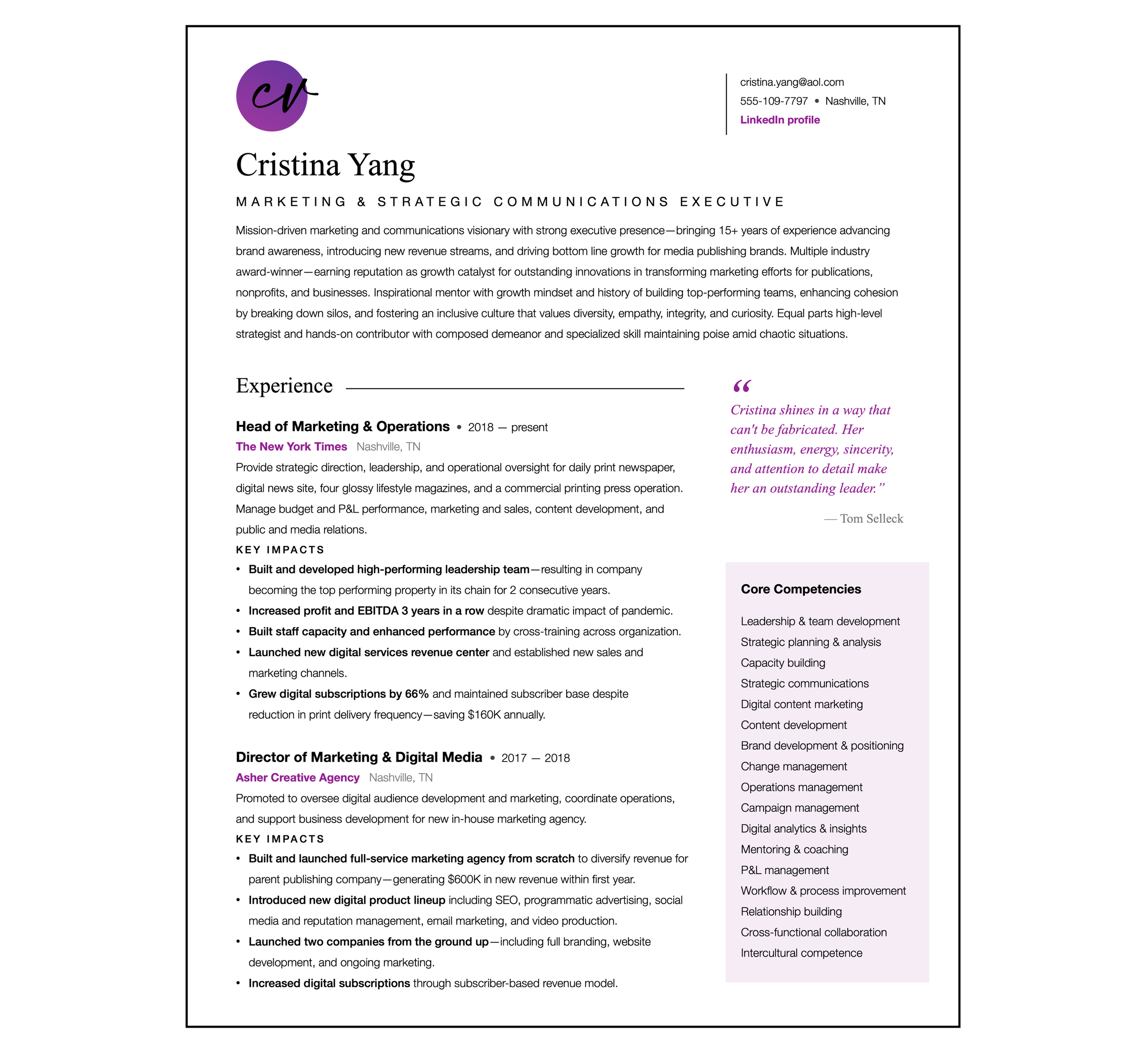 Creative resume design for communications professional