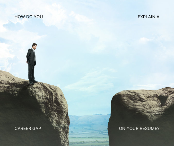 image of a man standing on a rock next to a gap of water with the title how do you explain a career gap on your resume overlaid