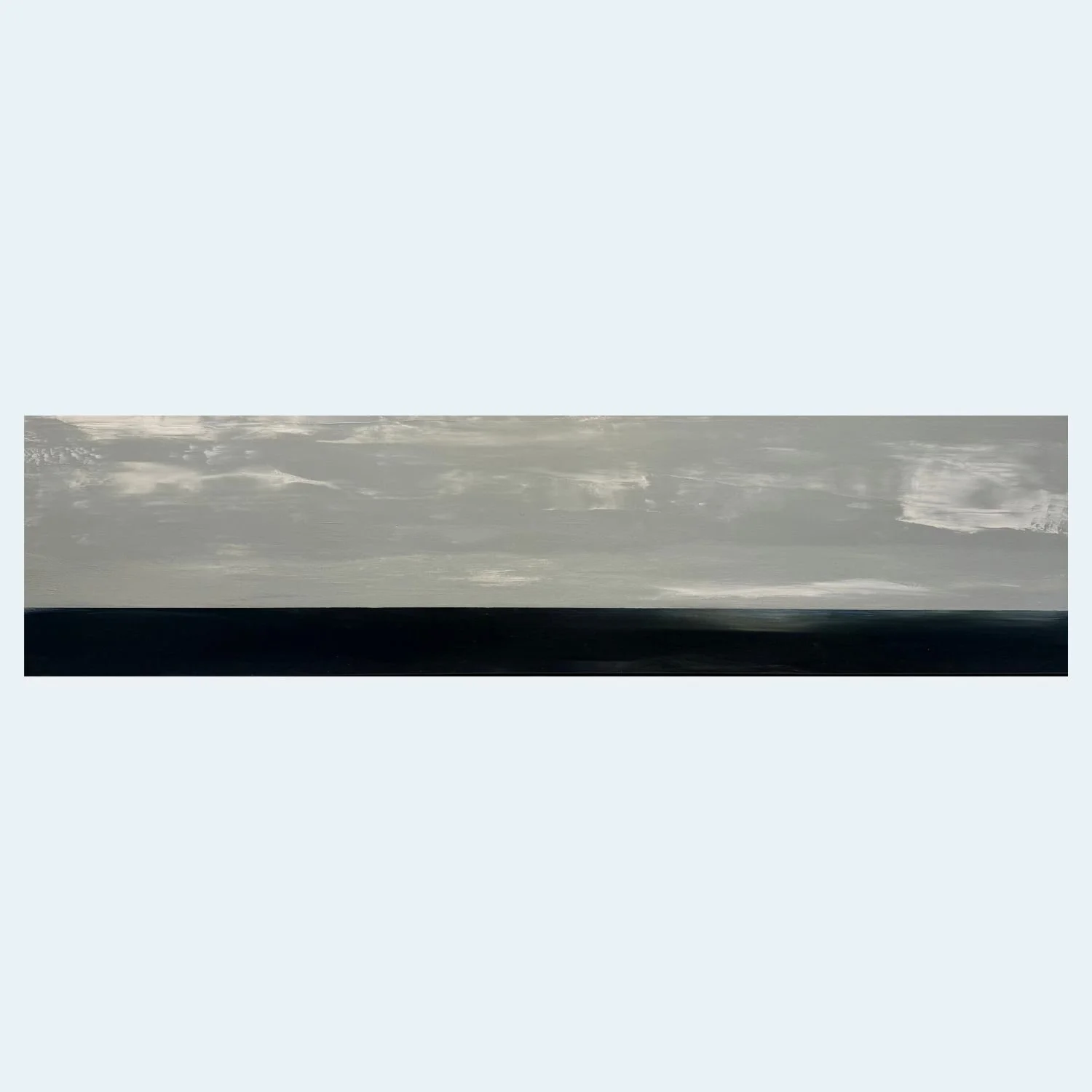 Original seascape painting with deep blue waters and a grey sky, 15 x 60 acrylic on canvas