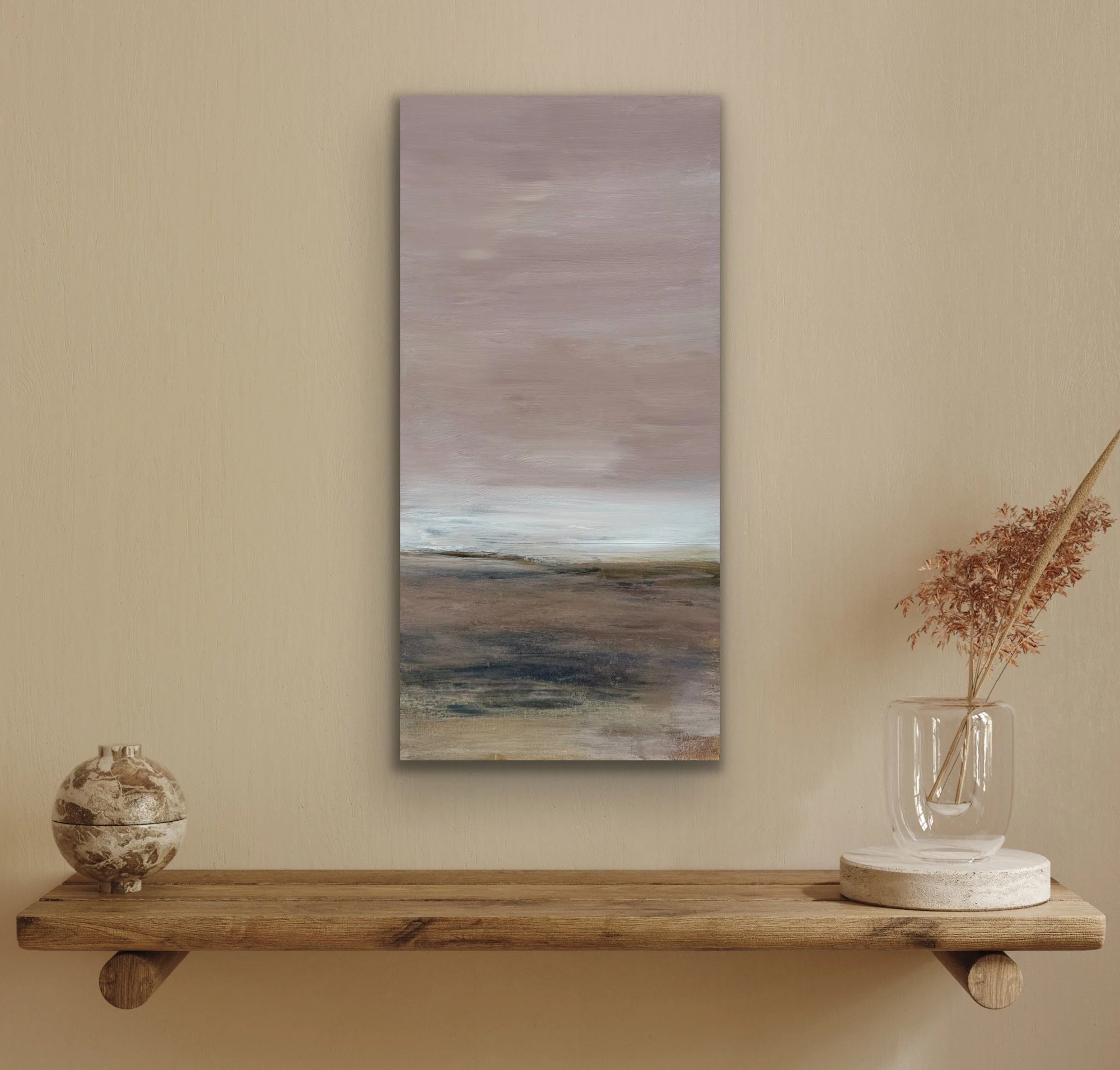 Shades of purple created this cloudy day seascape on a 24x12 cradled wood panel