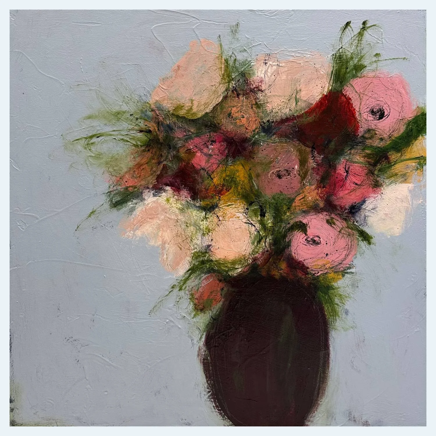 Original abstract floral painting in warm pink tones, 24 x 24 acrylic on canvas