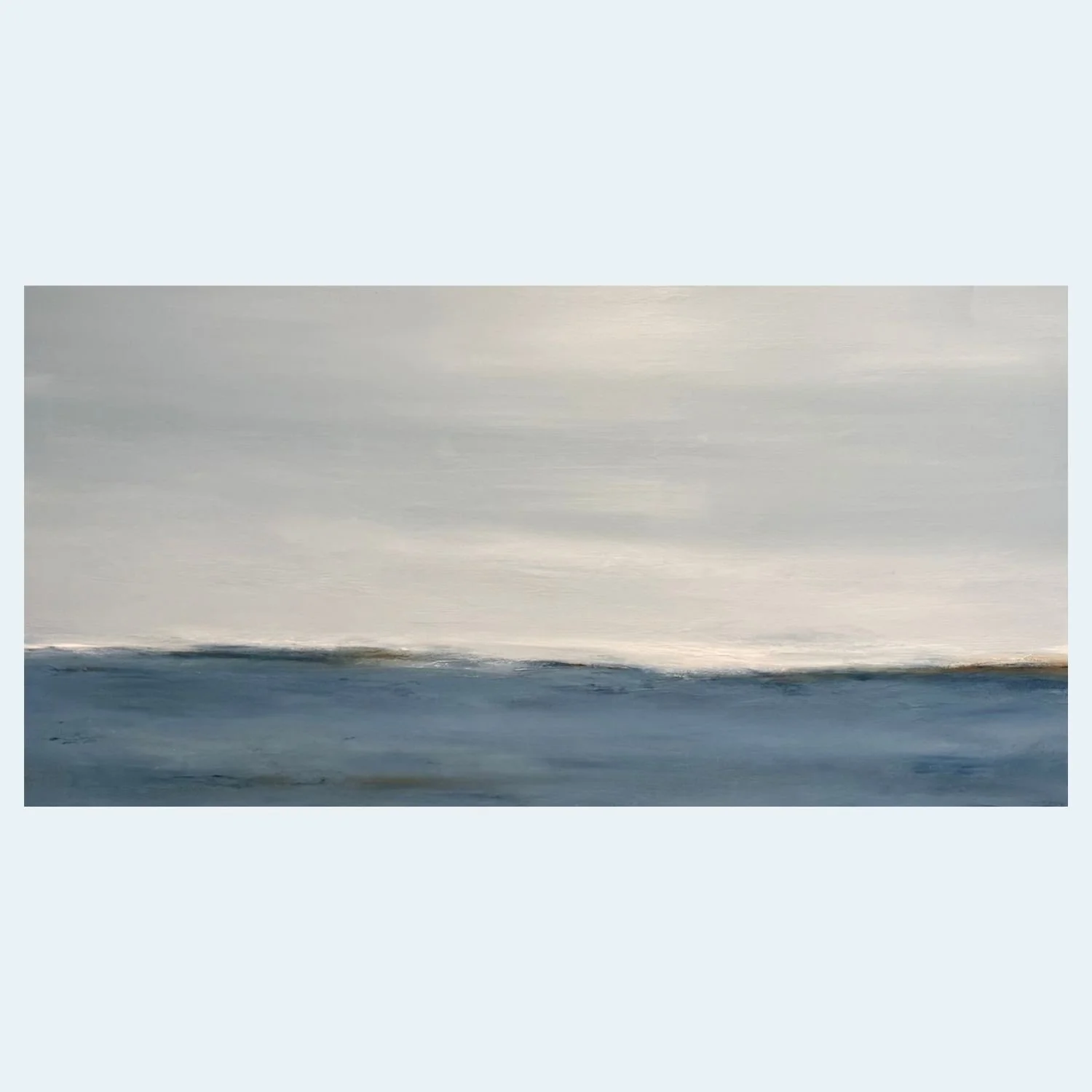 Abstract seascape painting in various blue and gray tones, calming coastal composition, 60 x 30 original acrylic on canvas by Nicole Cromwell