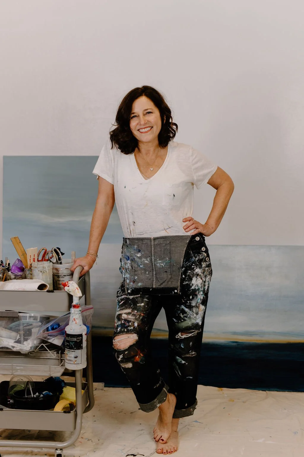 Nicole Cromwell, contemporary abstract artist, inside Nicole Cromwell Gallery in Carmel-by-the-Sea