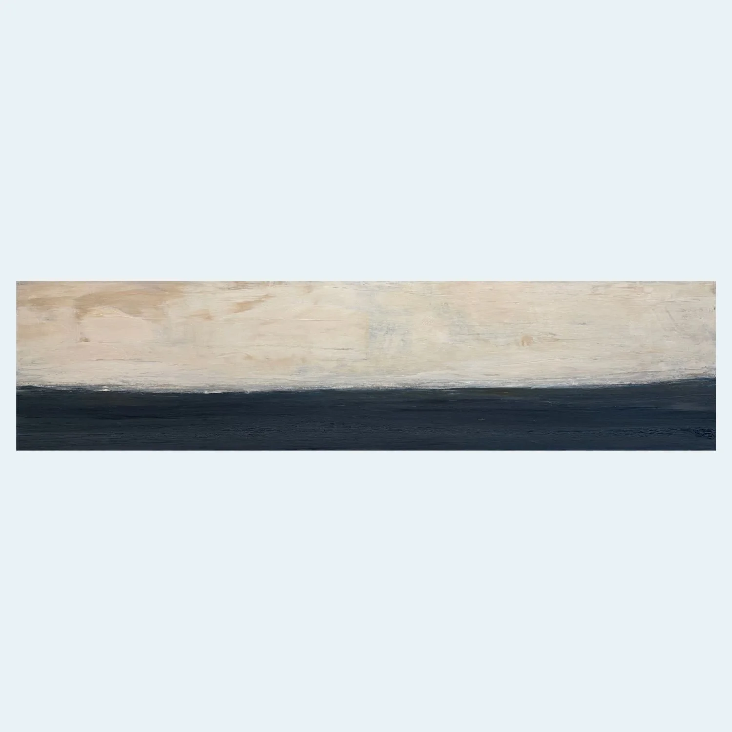 Original seascape painting featuring deep blue waters and golden skies, 15 x 60 acrylic on canvas