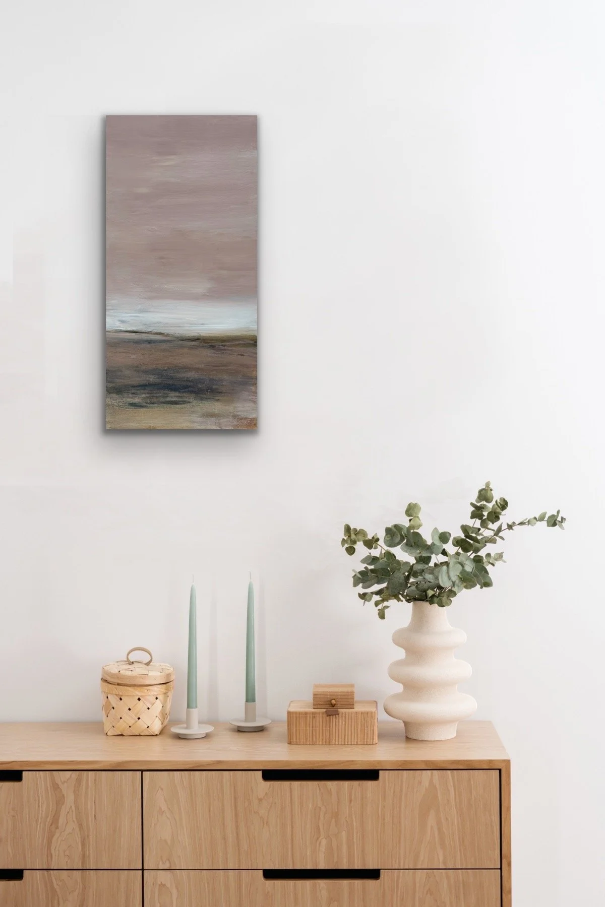 Cradled wood panel 24x12 acrylic seascape inspired by a cloudy day in Carmel-by-the-Sea