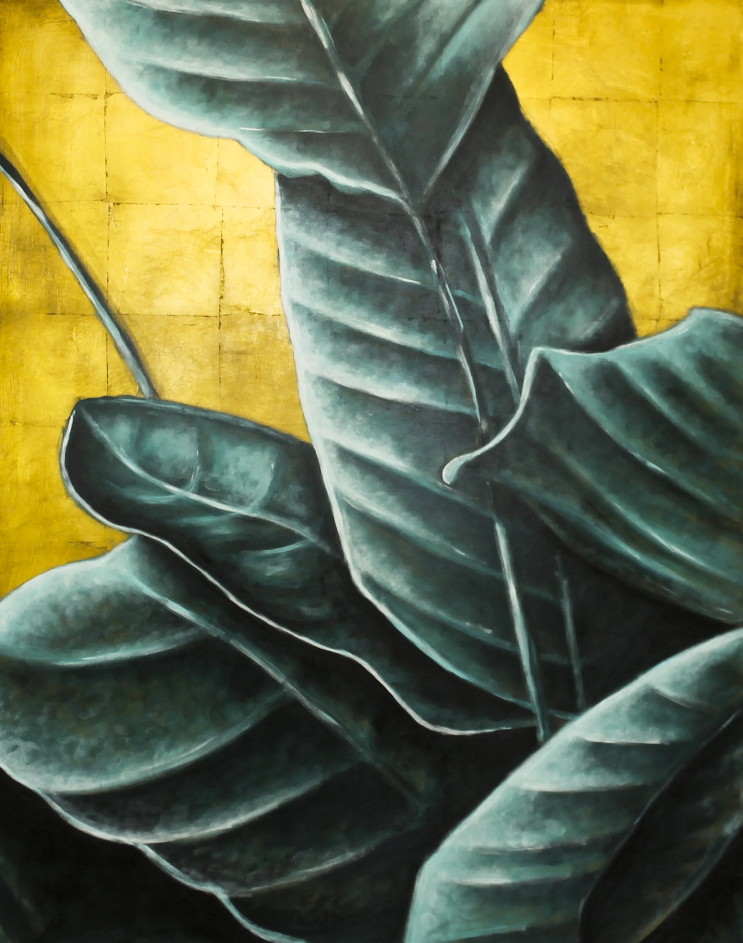 birds of paradise - acrylic and gold leaf on wood - 36"x48" - 2025