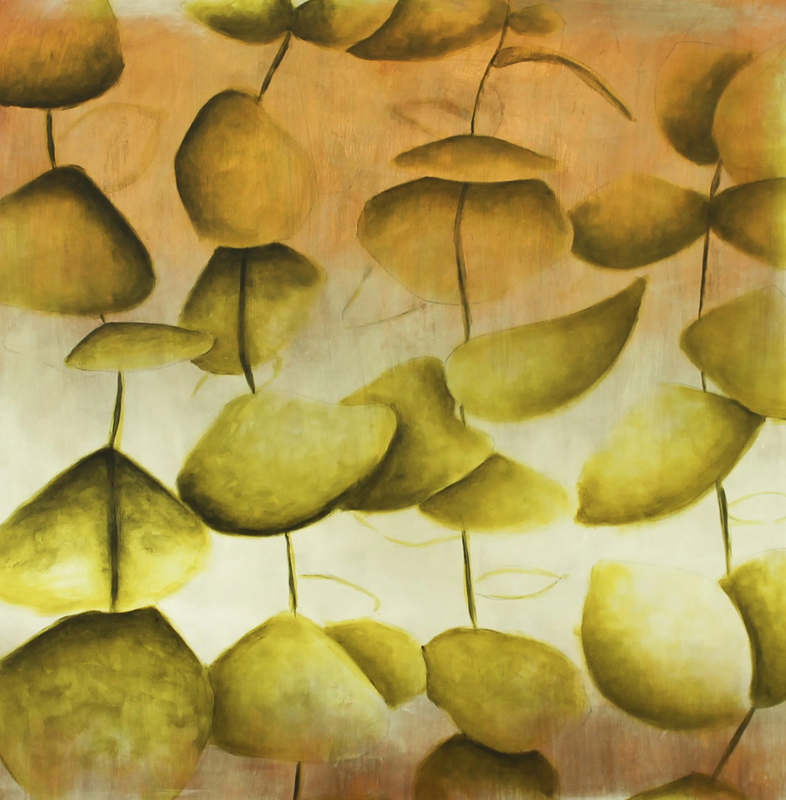 eucalyptus - acrylic and copper leaf on wood - 36"x36" - 2025