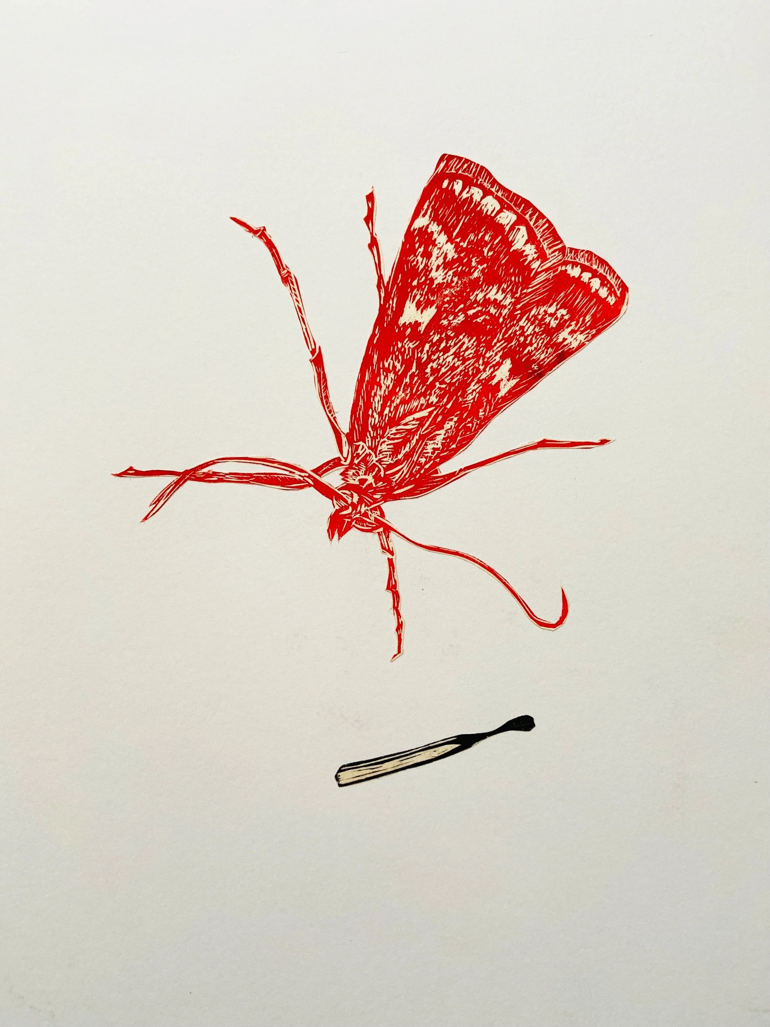 "Moth and Match", 2021, Linoprint collage, 12 x 9 inches
