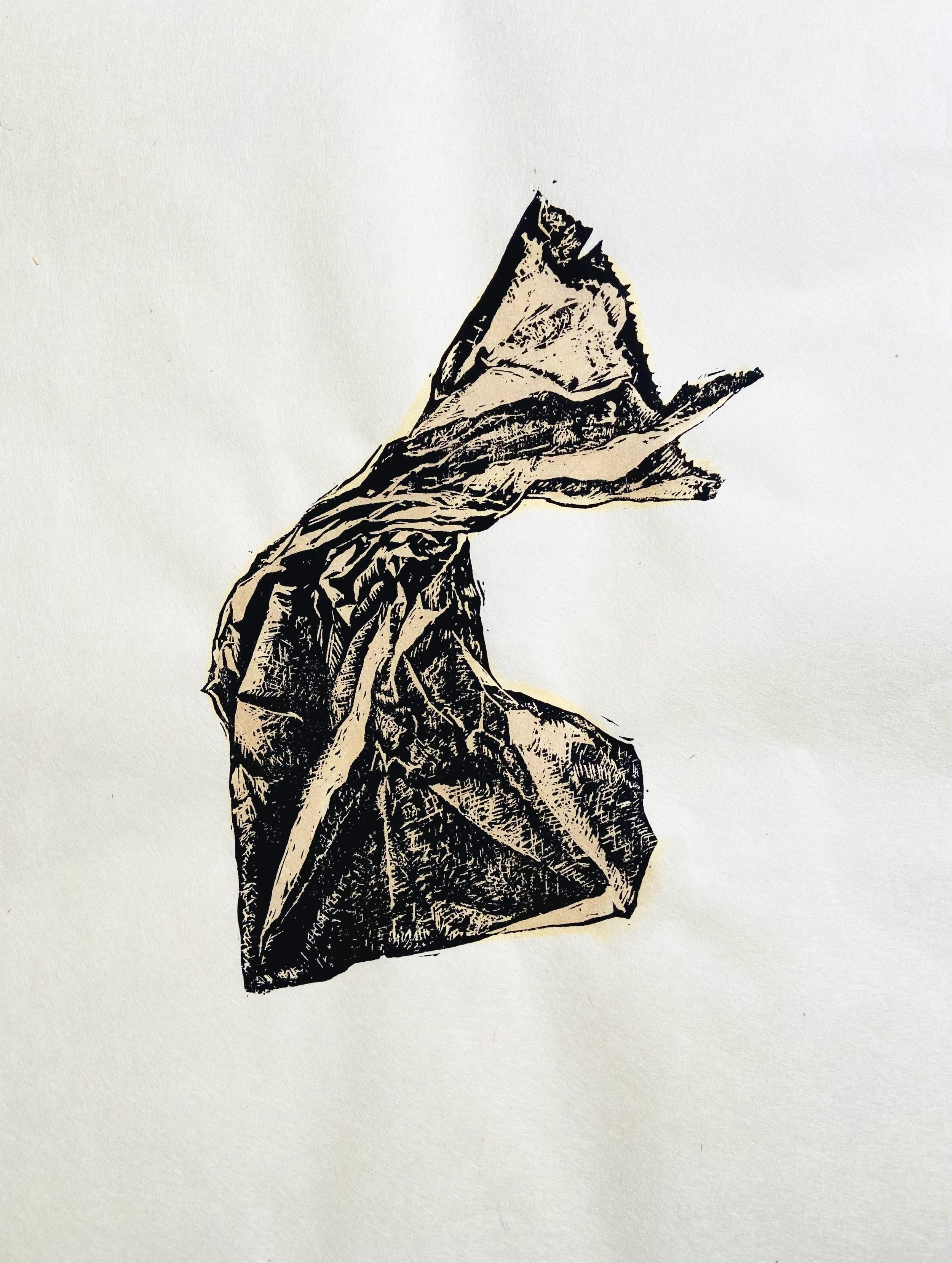 "Paper Bag", 2021, Linoprint on paper, 14 x 12 inches