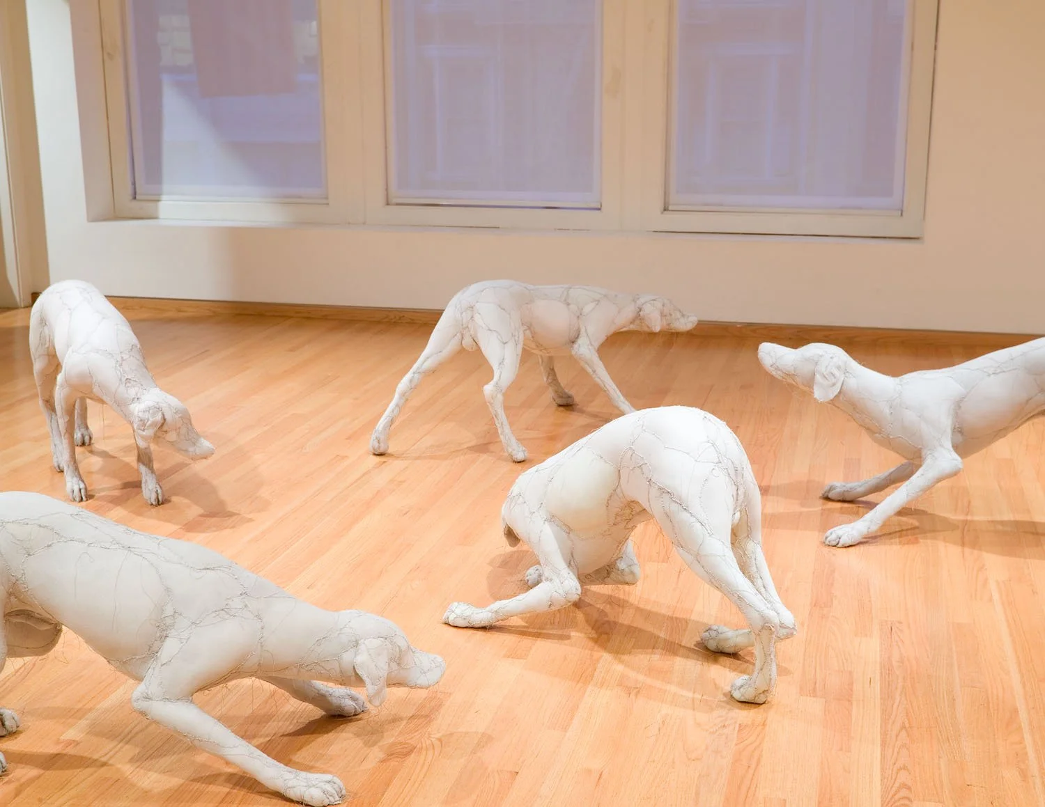 "Hounds", 2006, Wood, polyester, fiberfill, muslin thread, 120 x 156 x 22 inches