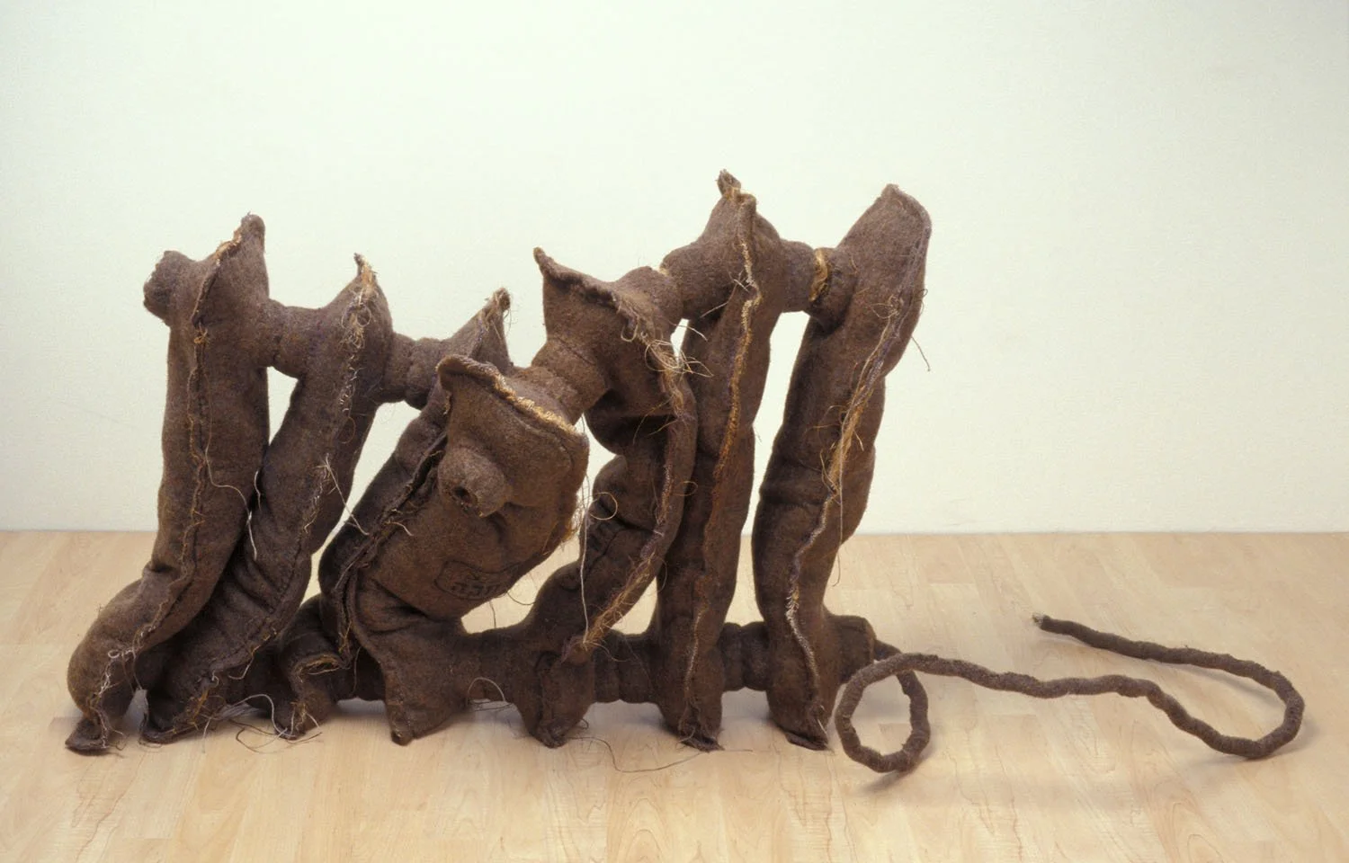 "Heater", 2002, Blankets, fiber fill, rope, thread, wood, 25 x 36 x 13 inches