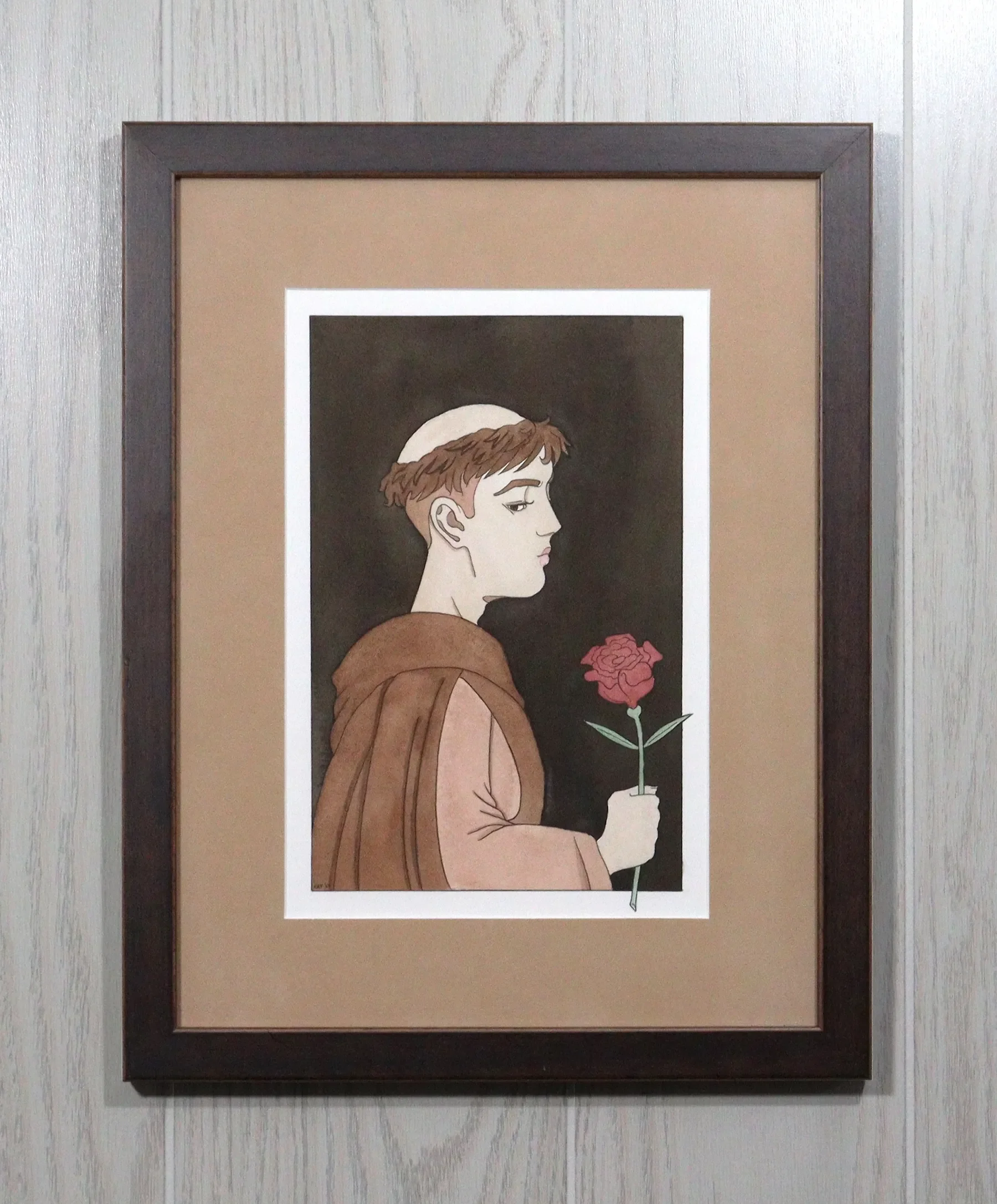$400 - The Friar and the Rose - Painting: 7 x 10 1/4 in - Frame: 12x15 1/4 in