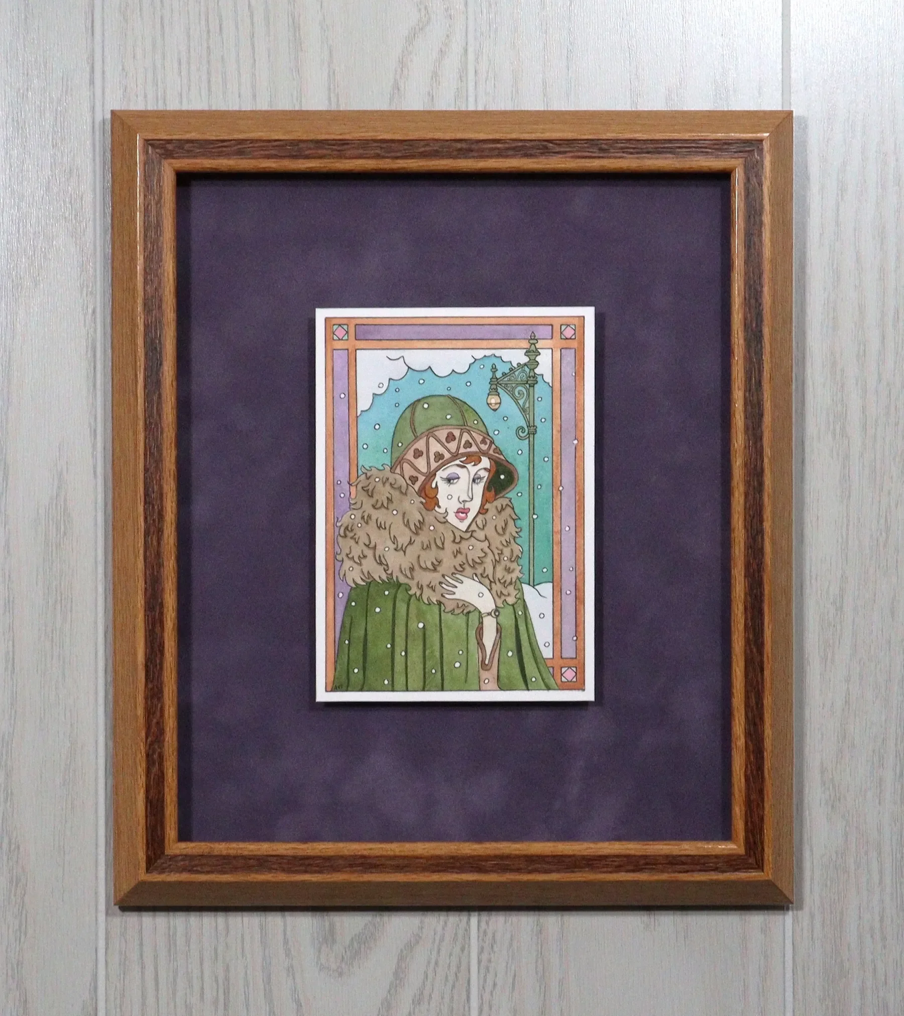 $350 - A Walk in the Snow - Painting: 5x7in - Frame: 11 7/8 x 13 3/4 in