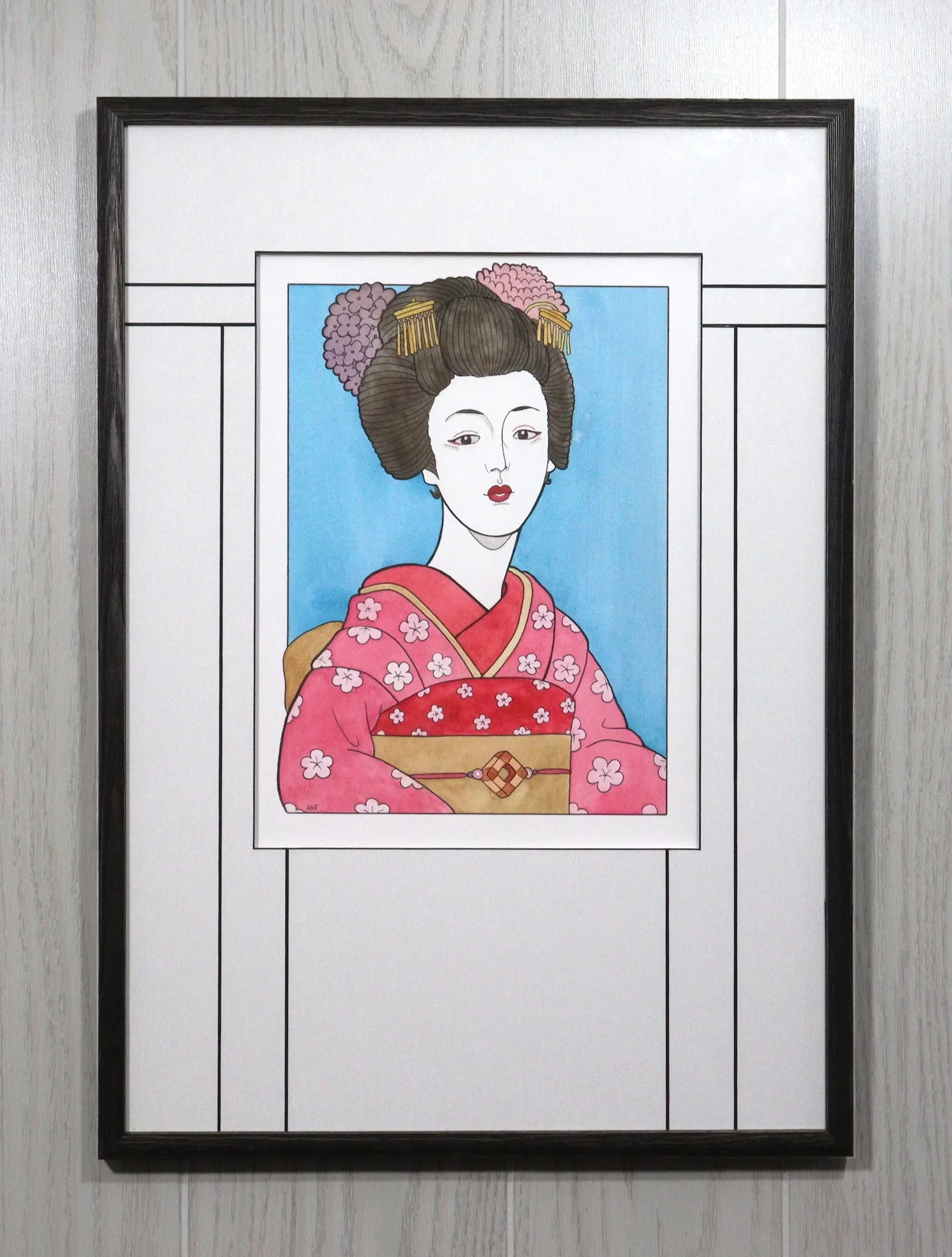 $500 - The Maiko - Painting: 9x12in - Frame: 14 7/8 x 20 7x8 in