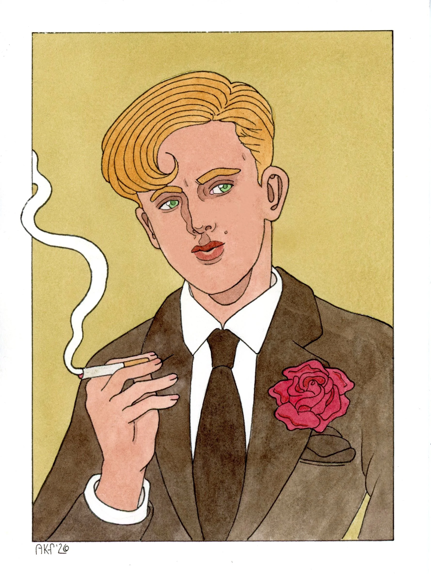 The Dapper Gentleman - 2026 - 6x8in - Watercolor / Pen & Ink