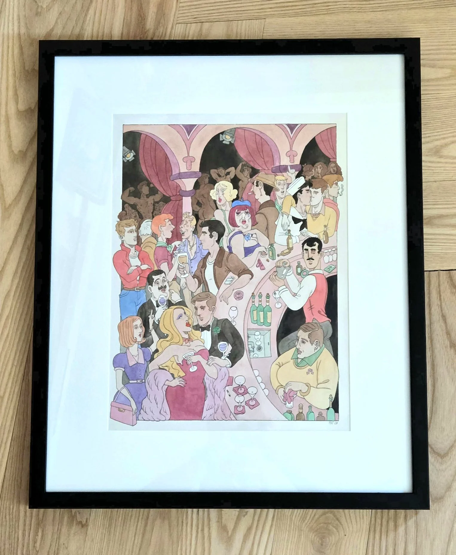 $600 - A Night of Pansies, Queens, and Gogo Boys - Painting: 12x16in - Frame: 19x23in